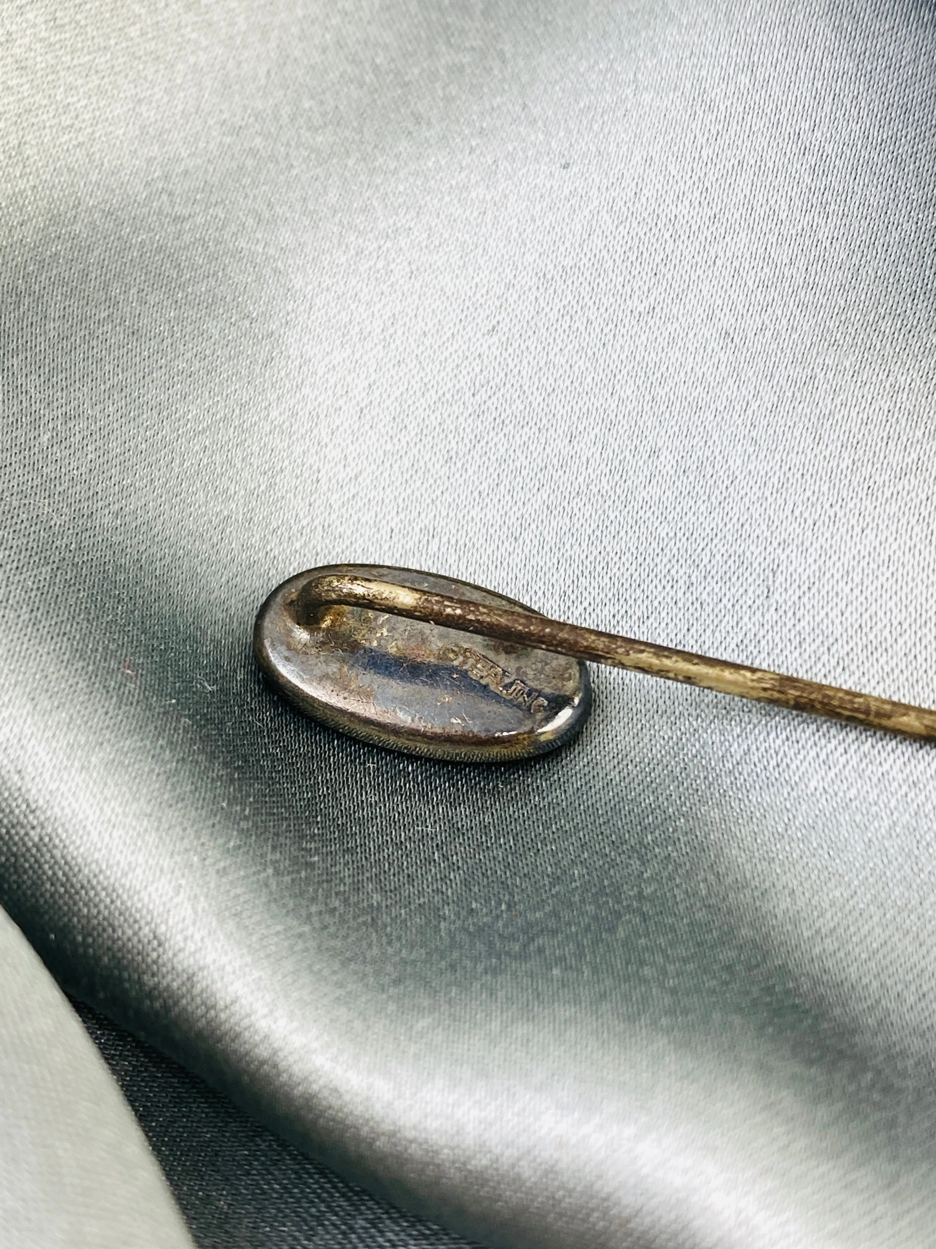 Antique 1910s Oval Shape Abalone Shell Silver Stick Hat Pin