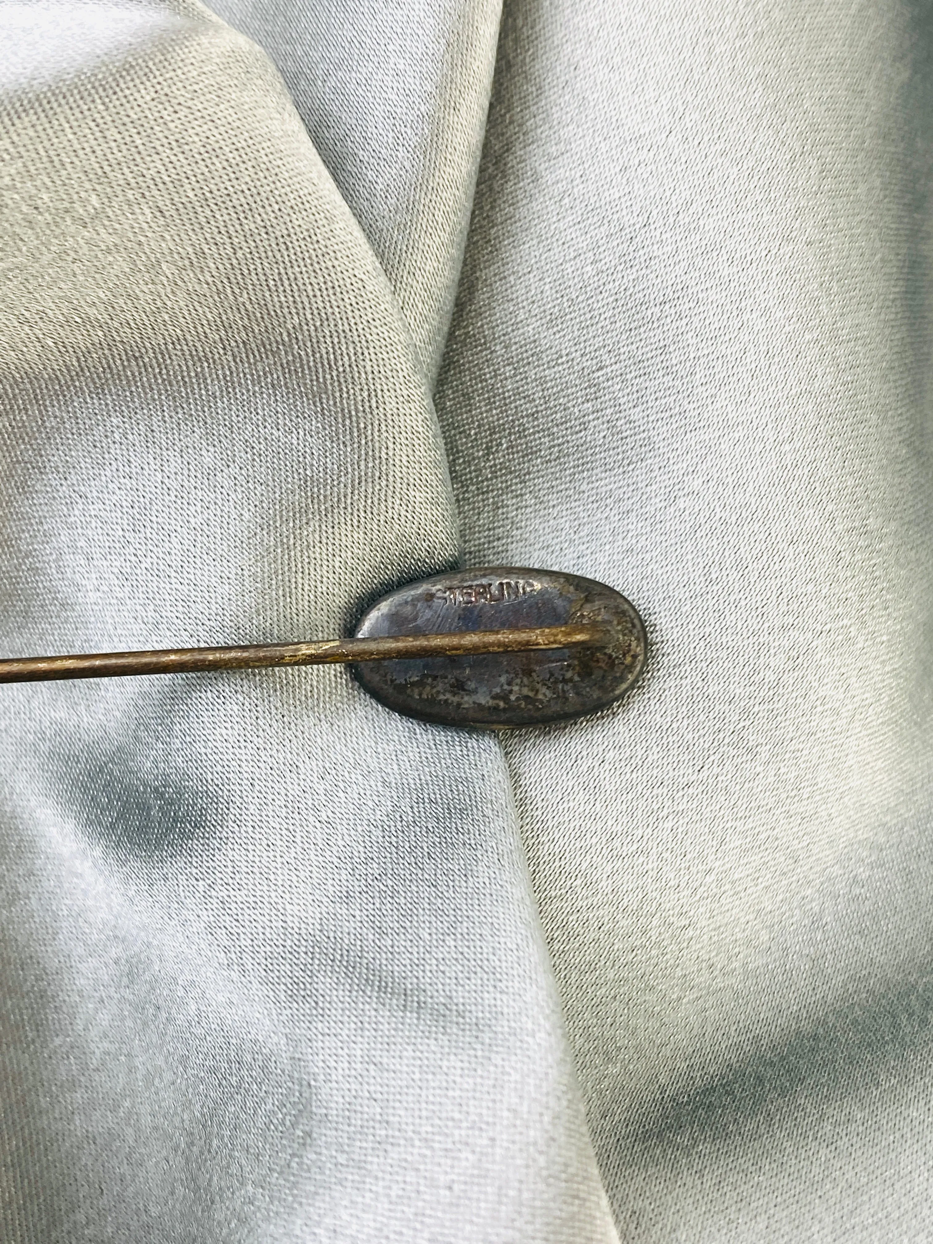 Antique 1910s Oval Shape Abalone Shell Silver Stick Hat Pin