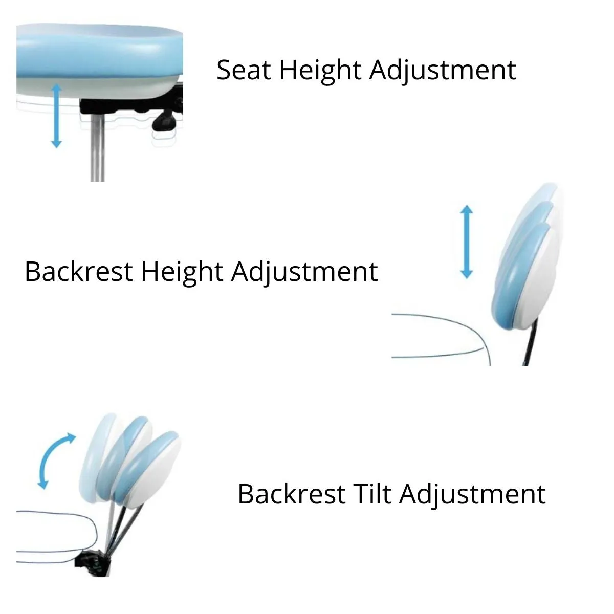 Ergonomic Medical or Dental Operator Chair with Concave Backrest and Footrest