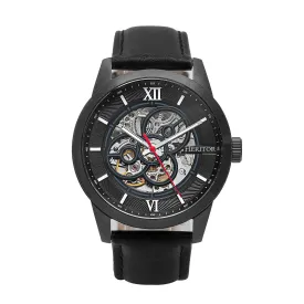 Heritor Automatic Jonas Leather-Band Skeleton Watch - Black