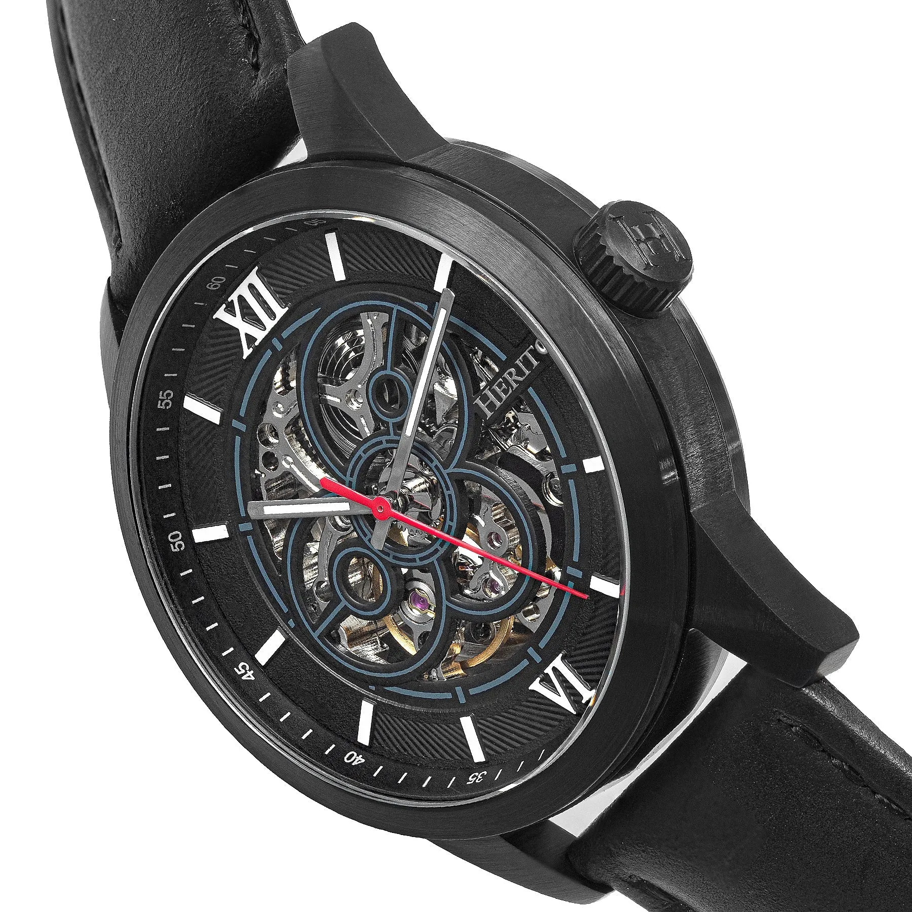 Heritor Automatic Jonas Leather-Band Skeleton Watch - Black