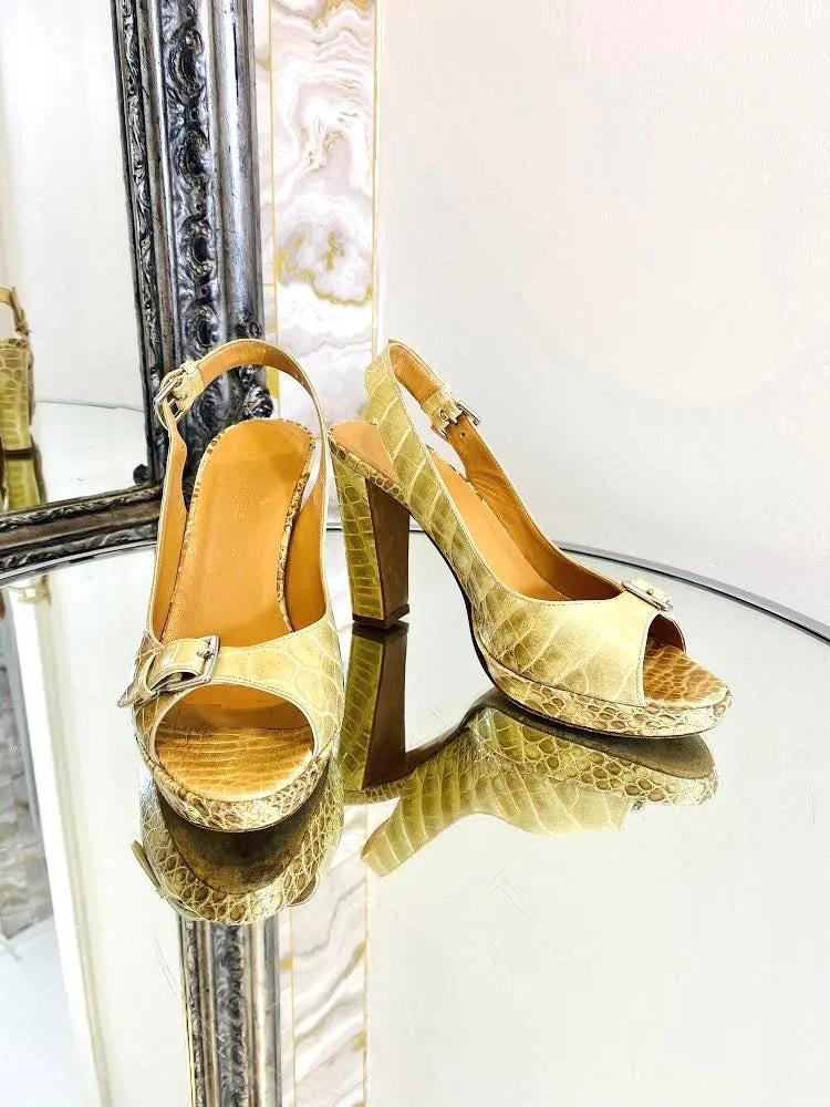 Hermes Crocodile Skin Block Heels. Size 37