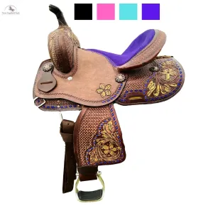 Resistance Youth Western Barrel Saddle With Floral And Basketweave Tooling