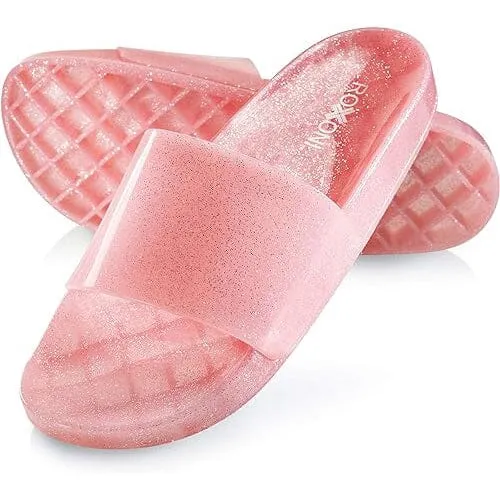 Roxoni Women's Summer Flip Flop Open Toe Jelly Glitter Slide Sandal Slippers