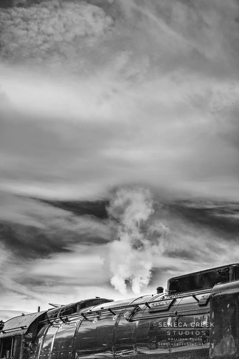 SALE - "The Living Legend 844 Steam Train Black and White, Laramie, Wyoming" 11x14 Fine Art Metal Print - Scratch and Dent Sale